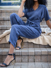 Load image into Gallery viewer, Women's V-neck Short-sleeved Lace-up Casual Solid Color Jumpsuit