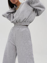 Load image into Gallery viewer, Women Elastic Waist Crop Top Casual Pant Two Piece Set