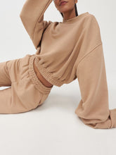 Load image into Gallery viewer, Women Elastic Waist Crop Top Casual Pant Two Piece Set