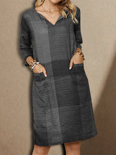 Load image into Gallery viewer, Women Cotton and Linen V-Neck Plaid Printing Midi Dress