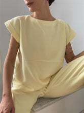 Load image into Gallery viewer, Fashion Solid Color Short Sleeve Round Neck Casual Two-piece Suit
