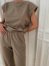 Load image into Gallery viewer, Fashion Solid Color Short Sleeve Round Neck Casual Two-piece Suit