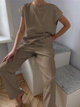 Load image into Gallery viewer, Fashion Solid Color Short Sleeve Round Neck Casual Two-piece Suit