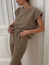 Load image into Gallery viewer, Fashion Solid Color Short Sleeve Round Neck Casual Two-piece Suit