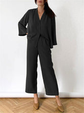 Load image into Gallery viewer, Casual Solid Color Long Sleeve V-neck Loose Two-piece Suit