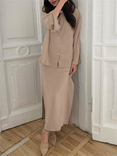 Load image into Gallery viewer, Fashion Loose Long Sleeve Shirt Split Skirt Two-piece Suit