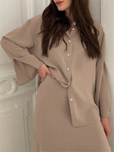 Load image into Gallery viewer, Fashion Loose Long Sleeve Shirt Split Skirt Two-piece Suit