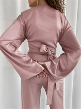 Load image into Gallery viewer, Fashion Satin V Neck Cross Lace-up Casual Two-piece Suit