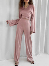 Load image into Gallery viewer, Fashion Satin V Neck Cross Lace-up Casual Two-piece Suit