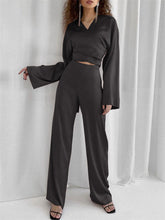 Load image into Gallery viewer, Fashion Satin V Neck Cross Lace-up Casual Two-piece Suit