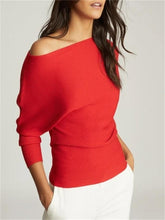 Load image into Gallery viewer, Fashion Oblique Shoulder Solid Color Knitted Sweater