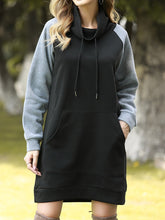 Load image into Gallery viewer, High Neck Raglan Sleeves Drawstring Sweatshirt Dress