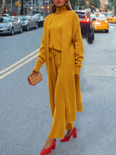Load image into Gallery viewer, Women's High Neck Solid Color Long Sleeve Knitted Three-piece Suit