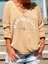 Load image into Gallery viewer, Casual Loose V-neck Solid Color Printing Long-sleeved Top