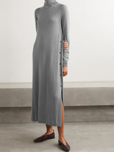 Load image into Gallery viewer, Pure Color High Neck Knitted Casual Dress