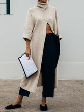 Load image into Gallery viewer, Fashion Casual Loose High-neck Solid Color Long-sleeved Split Top