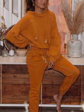 Load image into Gallery viewer, Solid Color Casual Lantern Sleeve Hooded Two-piece Suit