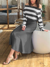 Load image into Gallery viewer, Elegant Long Sleeved Striped Top and Skirt Suit