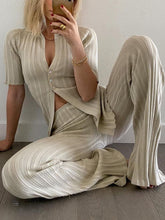 Load image into Gallery viewer, Casual Solid Color Buttoned Top Knitted Two-Piece Suit