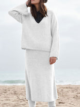 Load image into Gallery viewer, V-neck Long Sleeve Knitted Skirt Casual Suit