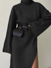 Load image into Gallery viewer, Fashion Casual Solid Color Flared Sleeve Turtleneck Sweater Dress
