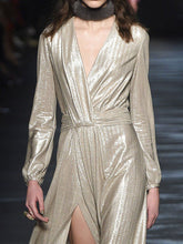 Load image into Gallery viewer, Fashion Long Sleeve V-neck Slit Evening Dress