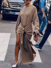 Load image into Gallery viewer, Pure Color Knitted Split Casual Maxi Dress