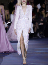 Load image into Gallery viewer, Sexy V-neck Long Sleeve Sequin Evening Dress