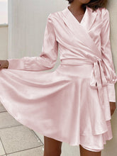 Load image into Gallery viewer, Elegant V Neck Long Sleeve Mini Dress