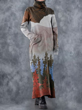 Load image into Gallery viewer, Pine Forest Turtleneck Long Casual Dress with Pockets