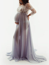 Load image into Gallery viewer, Lace Perspective Long Sleeve Round Neck Maternity Dress