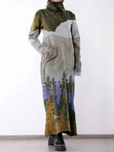 Load image into Gallery viewer, Pine Forest Turtleneck Long Casual Dress with Pockets