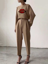 Load image into Gallery viewer, Fashion Round Neck Lip Print Casual Ladies Long Sleeve Two-piece Suit