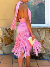 Load image into Gallery viewer, Fashion V-neck Halter Fringe Midi Dress