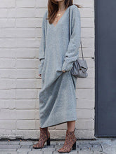 Load image into Gallery viewer, Solid Color V-Neck Knitted Dress