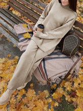 Load image into Gallery viewer, Half High Collar Plain Knited Two-Piece Suit
