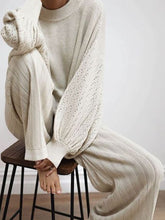 Load image into Gallery viewer, Knit High Collar Lantern Sleeve Casual Ladies Two-piece Suit
