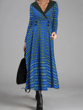 Load image into Gallery viewer, Fashionable Plaid V-neck Long Sleeve Dress