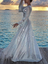 Load image into Gallery viewer, Elegant Spotted Long Sleeve Circle Evening Dress