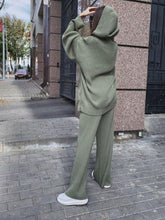 Load image into Gallery viewer, Casual Solid Color Loose Hooded Knitted Two-Piece Suit