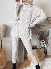 Load image into Gallery viewer, Casual Solid Color Knitted Turtleneck Two-Piece Suit