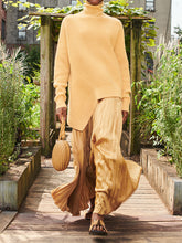 Load image into Gallery viewer, Turtleneck Pullover Two-piece Irregular Solid Color Skirt