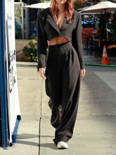 Load image into Gallery viewer, Fashion Solid Color Lapel Short Top Leisure Two-piece Suit