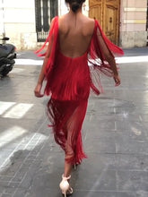 Load image into Gallery viewer, Fashion Fringed Suspender Square Neck Midi Dress