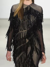 Load image into Gallery viewer, Fringed Lace Stitching Long Sleeve Evening Dress