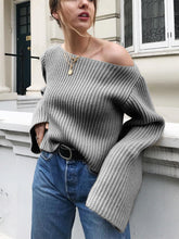 Load image into Gallery viewer, Casual Loose Flat Neck Knit Sweater with Slit Hem