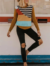 Load image into Gallery viewer, Fashion Women'S Color-Blocking Striped Round Neck Sweater