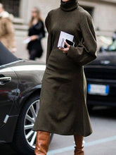 Load image into Gallery viewer, Fashion High Neck Puff Sleeve Casual Knitted Dress