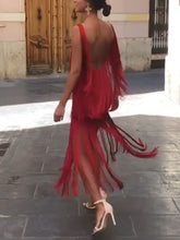 Load image into Gallery viewer, Fashion Fringed Suspender Square Neck Midi Dress