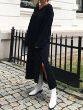 Load image into Gallery viewer, V Neck Side Slit Sweater Dress